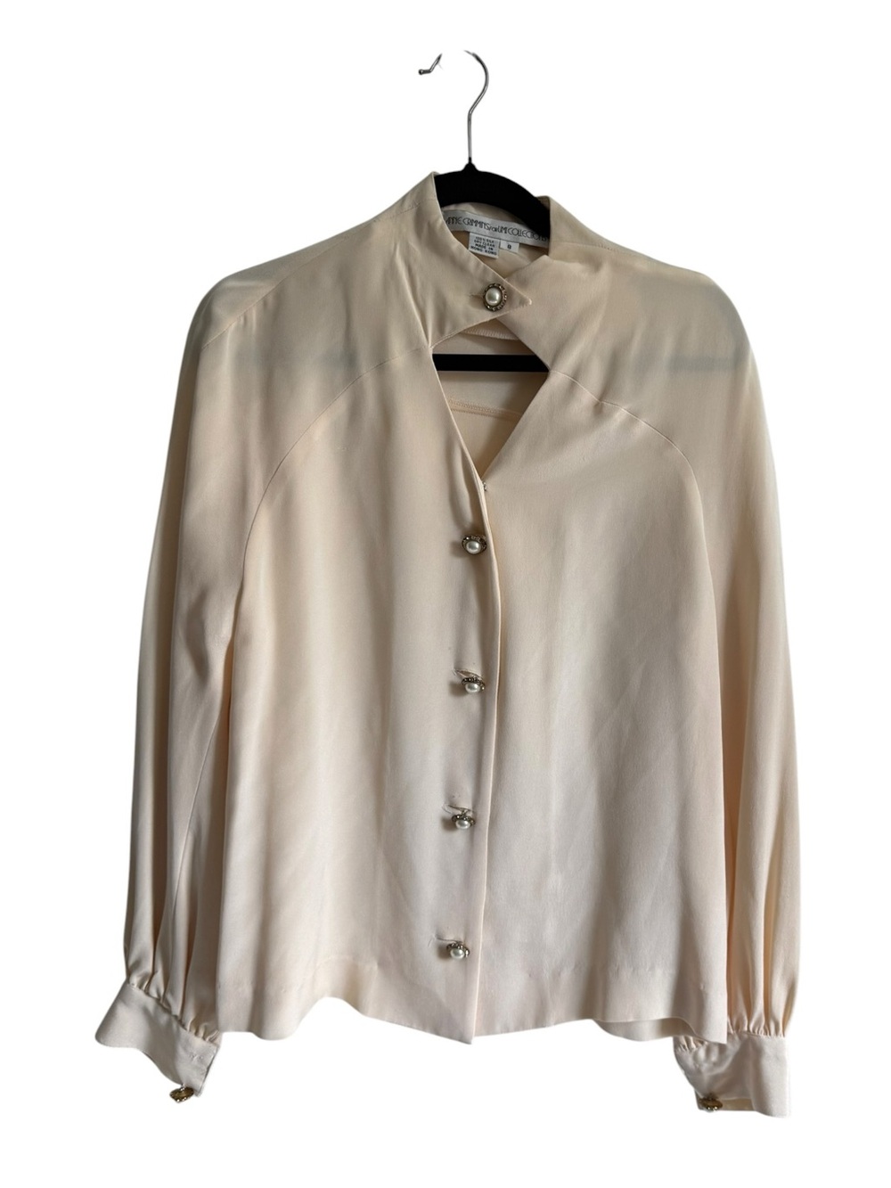 Vintage Cream Silk Button-Front Women's Top